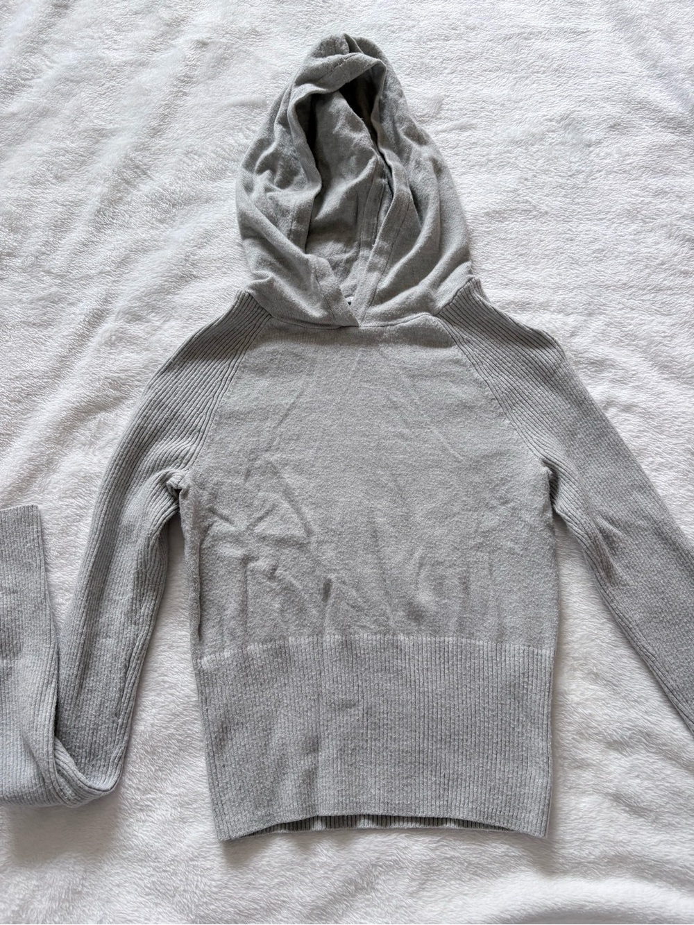 Garage Cropped Knit Hoodie Sweater Heather Grey XS